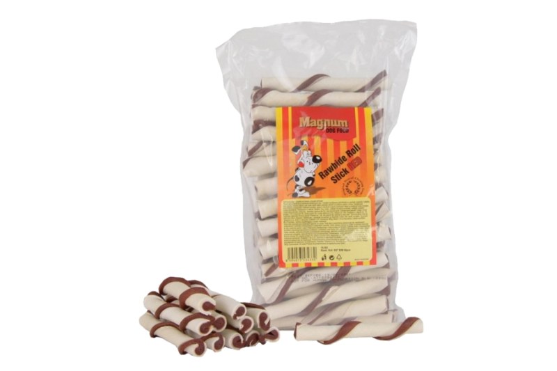 Psie krmivo Rawhide roll stick 12,5cm (cca 40ks) RED/WHITE