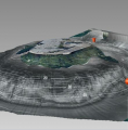 pohad z vrchu na 3D model jazera s vyznaenmi hbkovmi zlommi